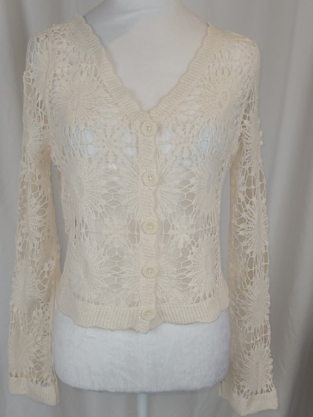 NEW Warehouse One Cream Open-Knit 100% Cotton Cardigan – Size S/M –